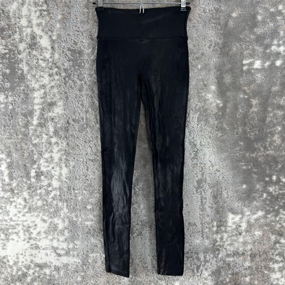 Spanx Size S Faux Leather Casual Leggings Black Elastic Waist Pull On Stretch - Picture 1 of 11